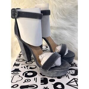 New: Bamboo Velvet Gray Ankle Strap Platform High Heels Y2K Chunky Heels